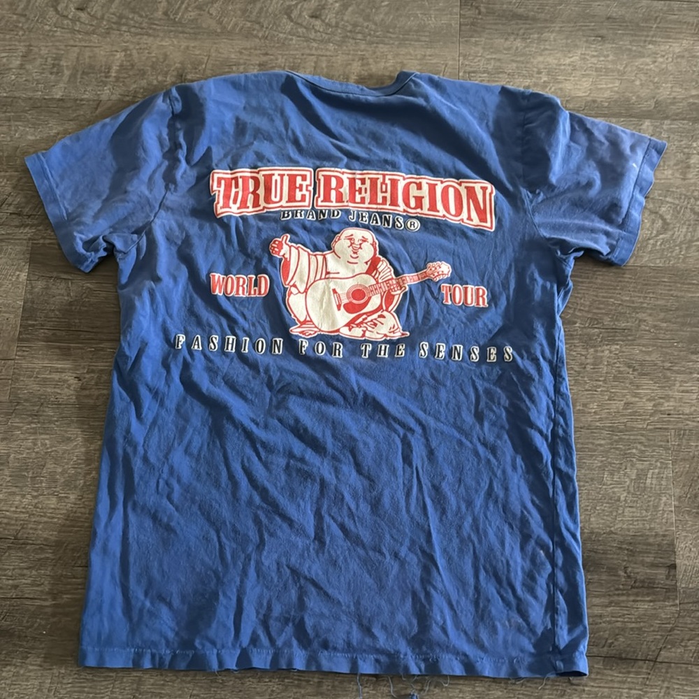 True religion medium Buddha logo crew tee shirt blue world tour